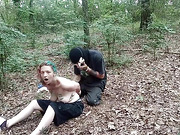 Raveged in the woods.