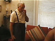 Old guy  likes spanking with two black sluts