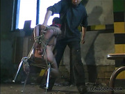 Punishment on wooden chair for sub girl Alexa